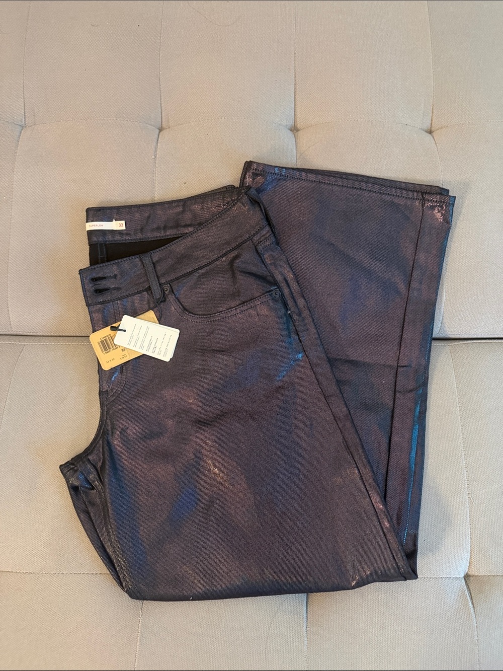 Levi's Superlow Metallic Deep Navy Straight-Leg Jeans